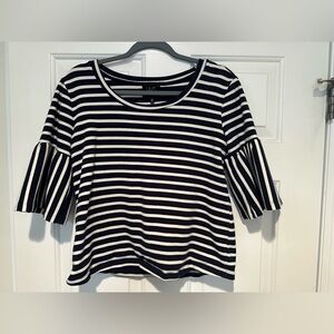 W5 Anthropologie Nautical Navy with White Stripes Bell Sleeve Blouse
